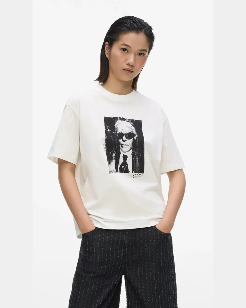 Karl Lagerfeld T-shirt In Regulärer Passform Mit Portrait Von Karl Lagerfeld, Damen, Reiher, Größe Reiher