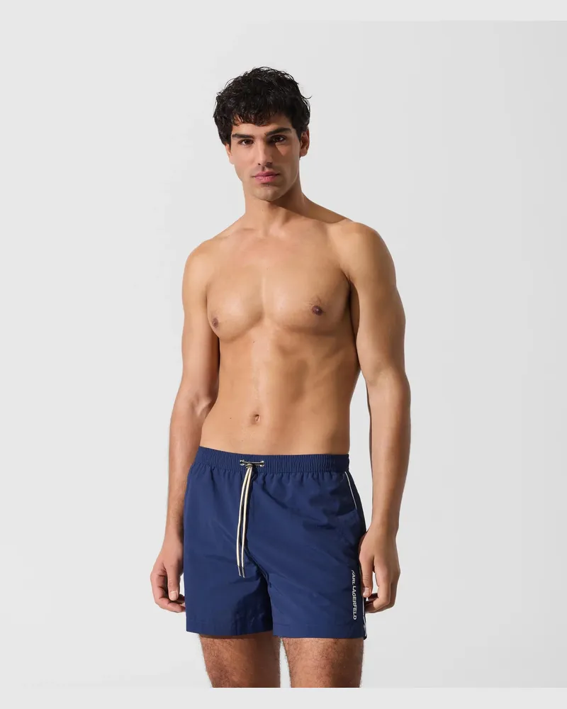 Karl Lagerfeld Kurze Boardshorts Im Maritimen Stil, Herren, Silberseeblau, Größe Silberseeblau