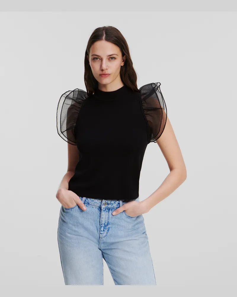 Karl Lagerfeld Top Mit Puffärmeln, Frau, Schwarz, Größe Schwarz