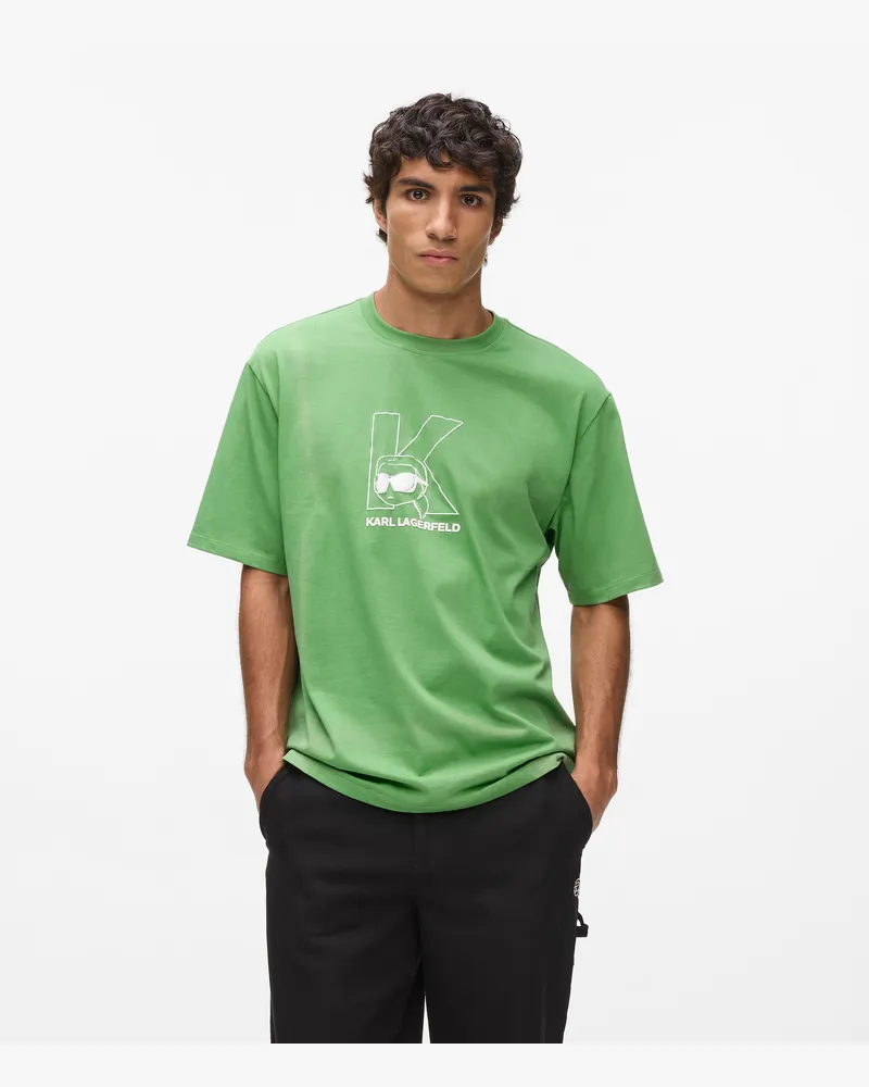 Karl Lagerfeld Ikon T-shirt Mit K-initiale, Herren, Steingrün, Größe Steingrün