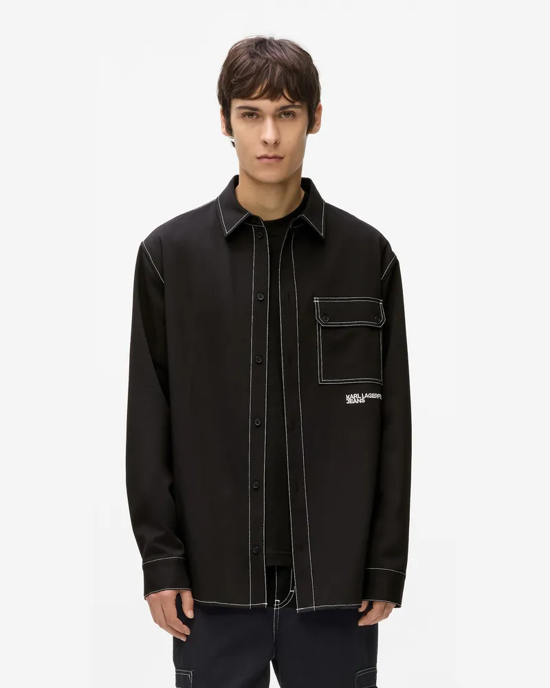 Karl Lagerfeld Hemd Mit Kontrastnähten, Herren, Schwarz, Größe Schwarz