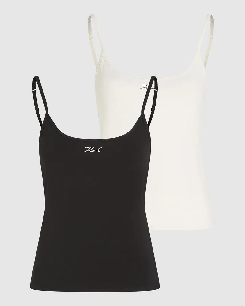 Karl Lagerfeld Signature Camisole-top – 2er-set, Female, Cannoli Creme-schwarz, Size Beige