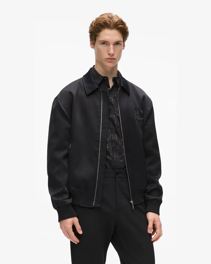 Karl Lagerfeld Bomberjacke Aus Satin Mit Monogramm, Herren, Schwarz, Größe Schwarz