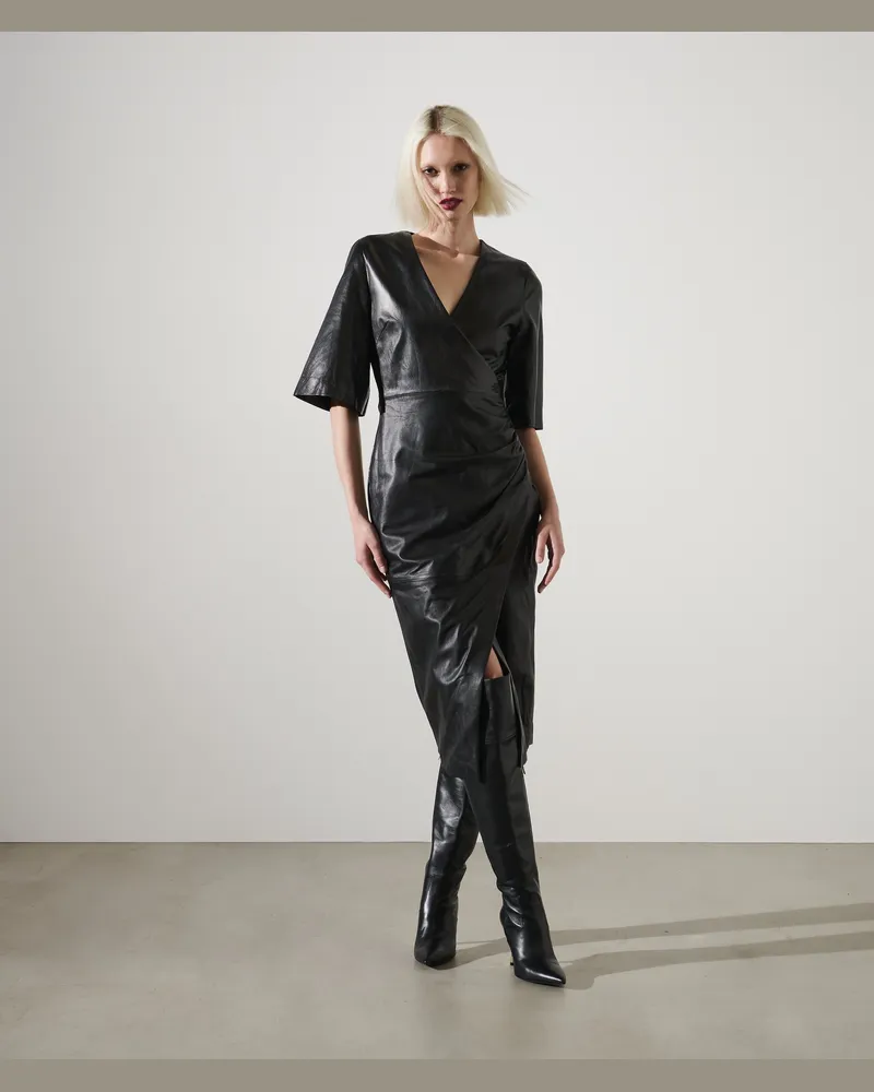 Karl Lagerfeld Karl studio Wickelkleid aus Leder, Frau, Schwarz Schwarz