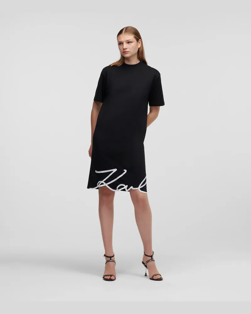 Karl Lagerfeld T-shirt-kleid Mit Signatur-saum, Frau, Schwarz, Größe Schwarz