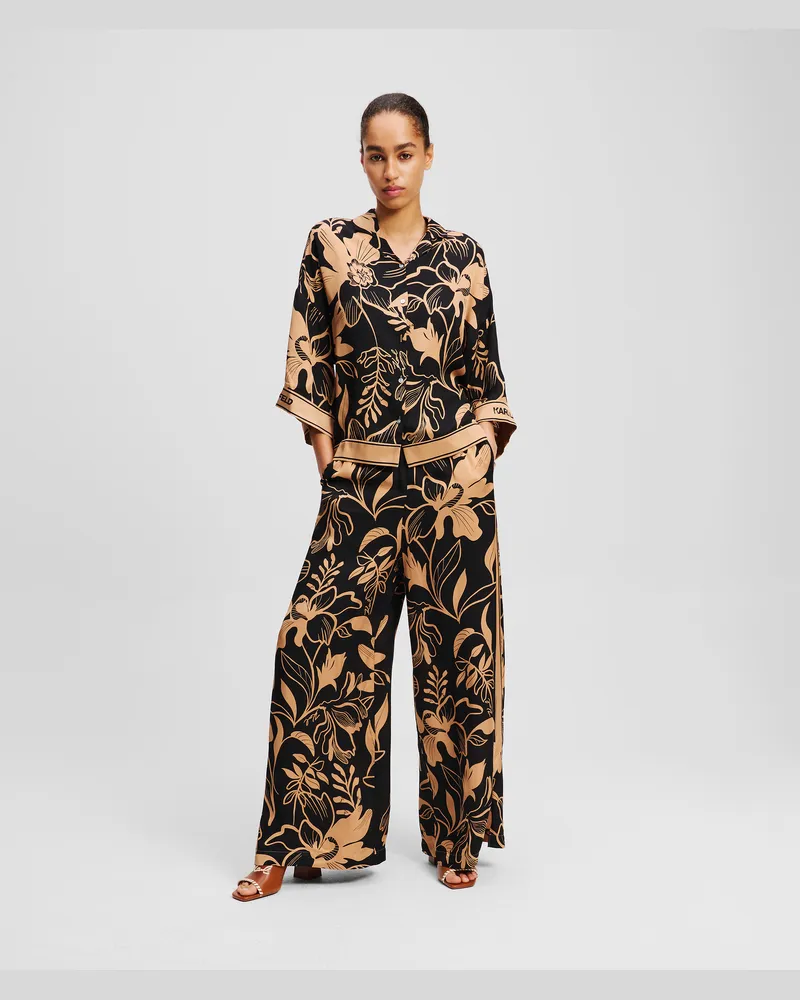 Karl Lagerfeld Hose Mit Weitem Bein, Frau, All Over Orchid Druck, Größe All