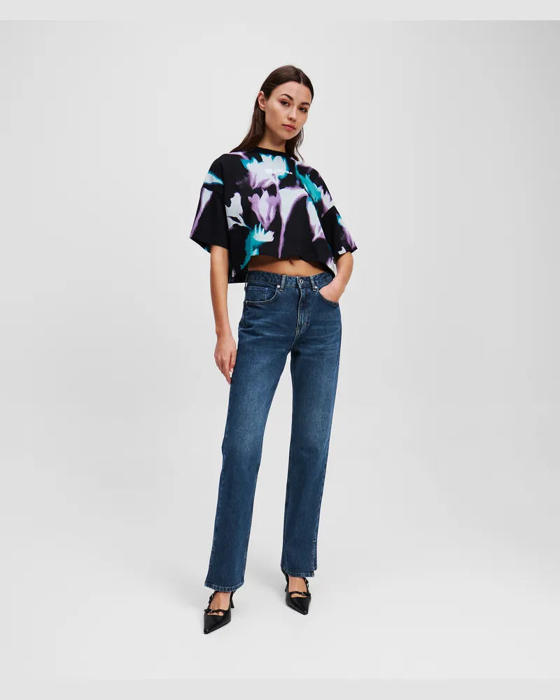 Karl Lagerfeld Hoch Geschnittene Jeans Mit Geradem Bein Und Schlitz Am Saum, Frau, Washed Dark Blue, Größe Washed