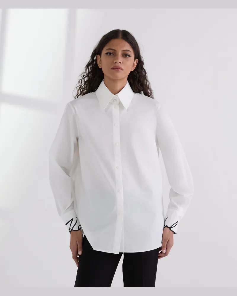 Karl Lagerfeld Signature Manschettenhemd, Damen, Weiss, Größe Weiss