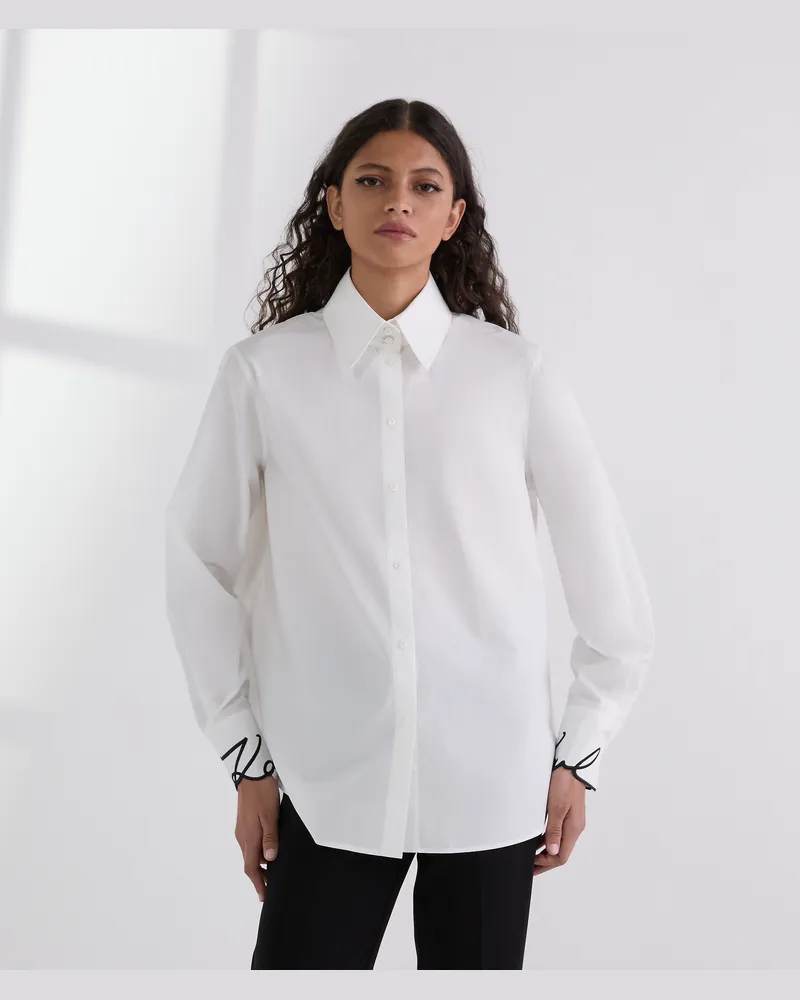 Karl Lagerfeld Signature Manschettenhemd, Frau, Weiss, Größe Weiss