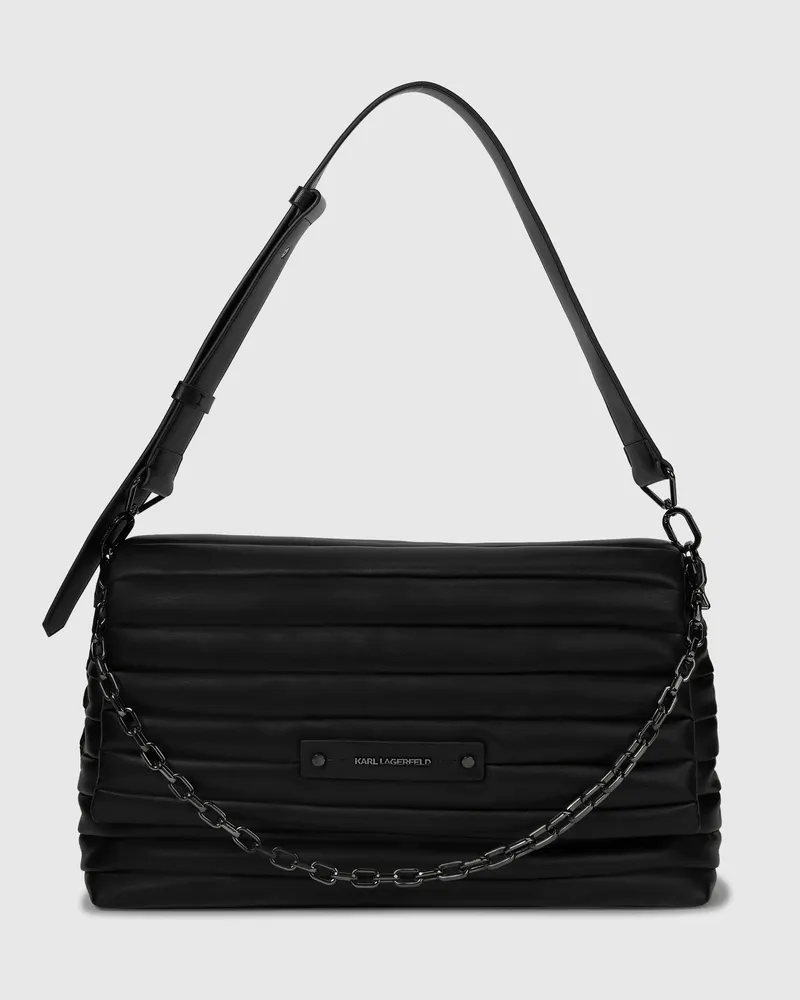 Karl Lagerfeld Mittelgroße K/essential Plie Schultertasche, Female, Schwarz-gunmetal, Size Black