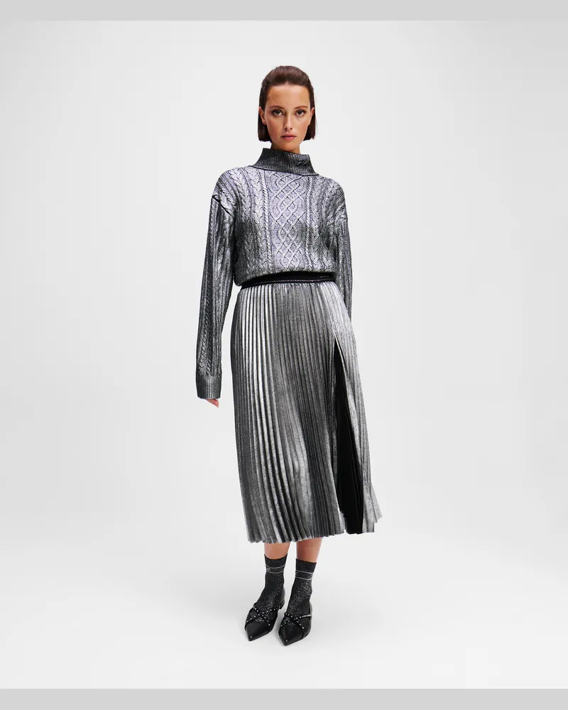 Karl Lagerfeld Faltenrock In Metallic-optik, Frau, Gunmetal, Größe Gunmetal
