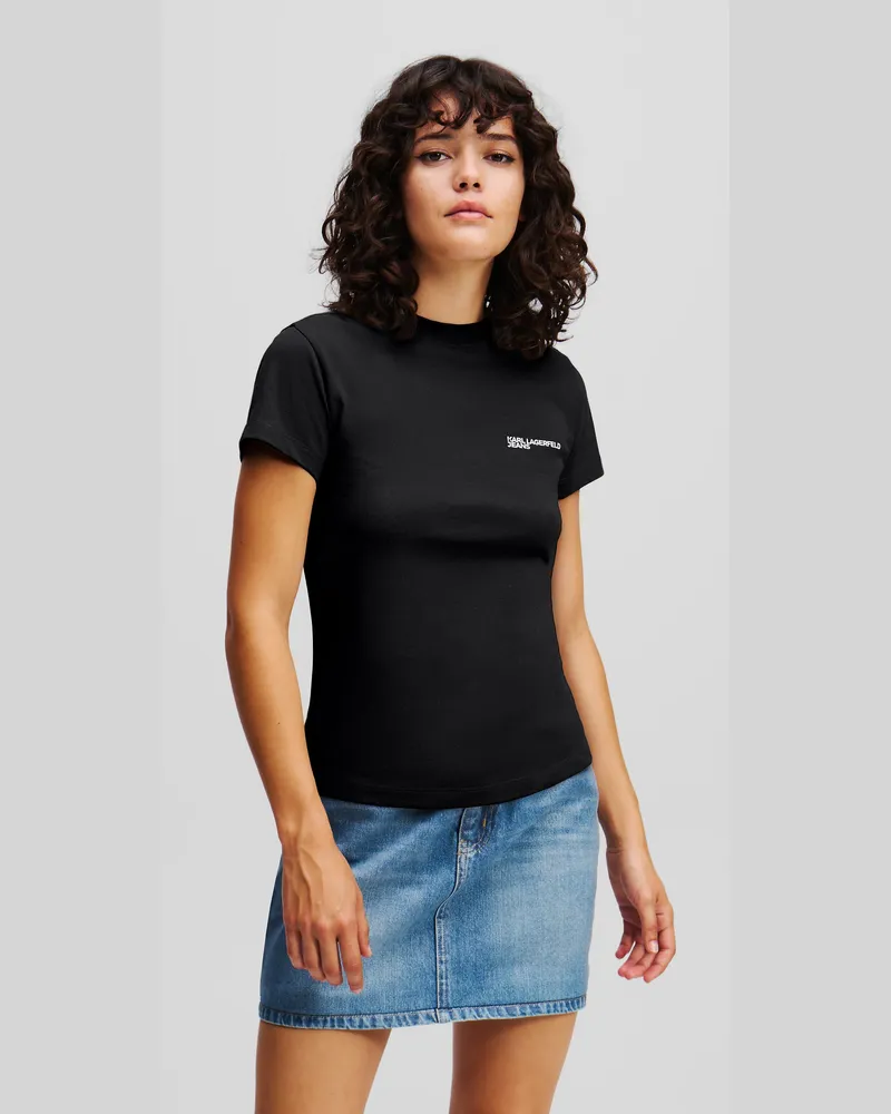 Karl Lagerfeld Schmal Geschnittenes T-shirt, Female, Schwarz, Size Black