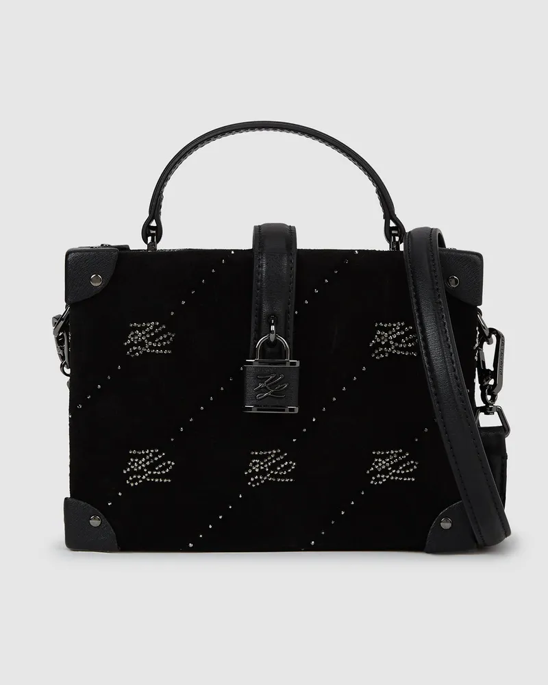 Karl Lagerfeld K/autograph Trunk Bag Mit Strass Und Vorhängeschloss, Damen, Schwarze Verzierung, Größe Schwarze