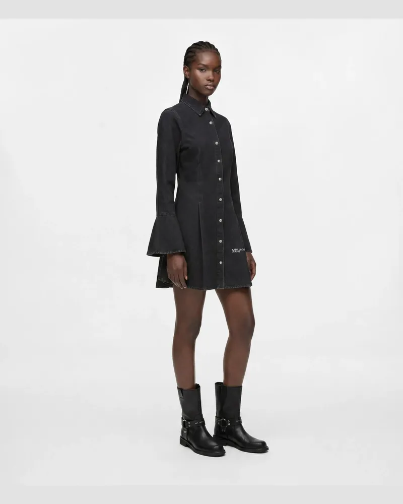 Karl Lagerfeld Kleid Aus Denim Mit Weiten Ärmeln, Damen, Gewaschenes Schwarz, Größe Gewaschenes