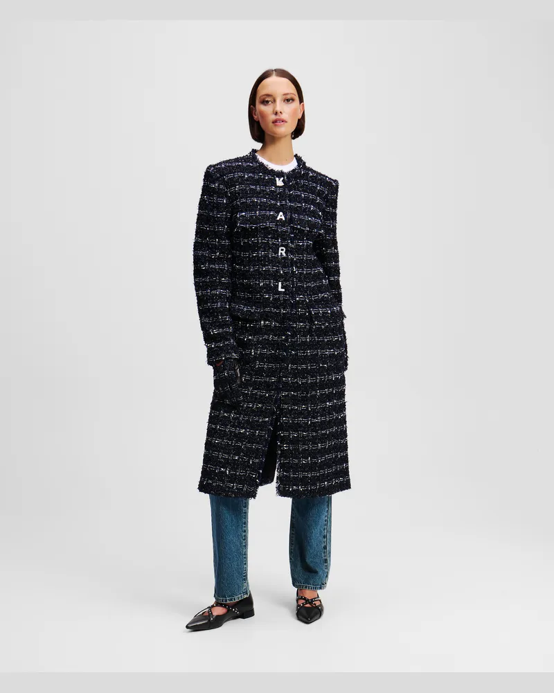 Karl Lagerfeld Langer Bouclé-mantel, Frau, Dunkler Marinebouclé, Größe Dunkler