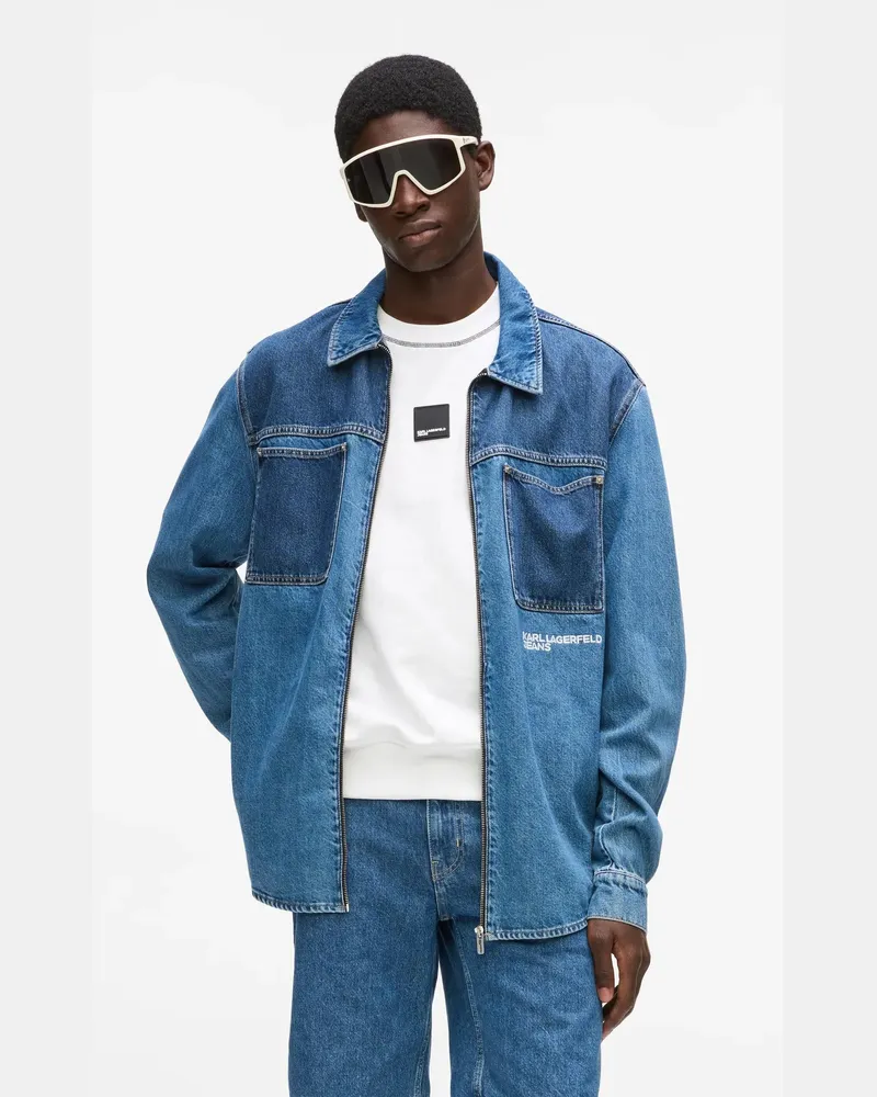 Karl Lagerfeld Zweifarbiges Denim-overshirt, Herren, Mittelblau Geblockt, Größe Mittelblau