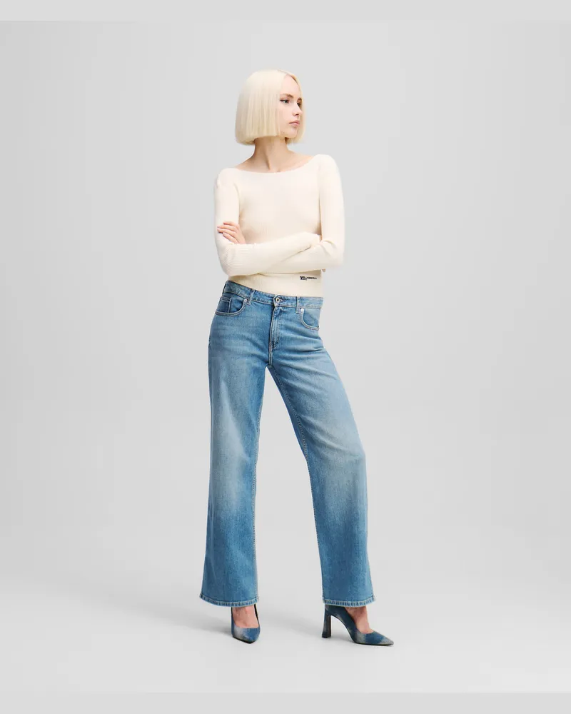 Karl Lagerfeld Jeans In Lässiger Passform Mit Mittelhohem Bund Und Geteiltem Saum, Frau, Gewaschenes Mittelblau, Größe Gewaschenes