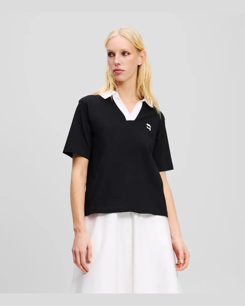 Karl Lagerfeld Ikon Poloshirt, Frau, Schwarz, Größe Schwarz