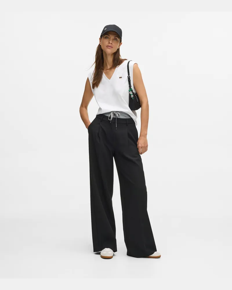 Karl Lagerfeld Ikon Hose Mit Doppeltem Bund, Damen, Schwarz/graumeliert, Größe: 44 Schwarz