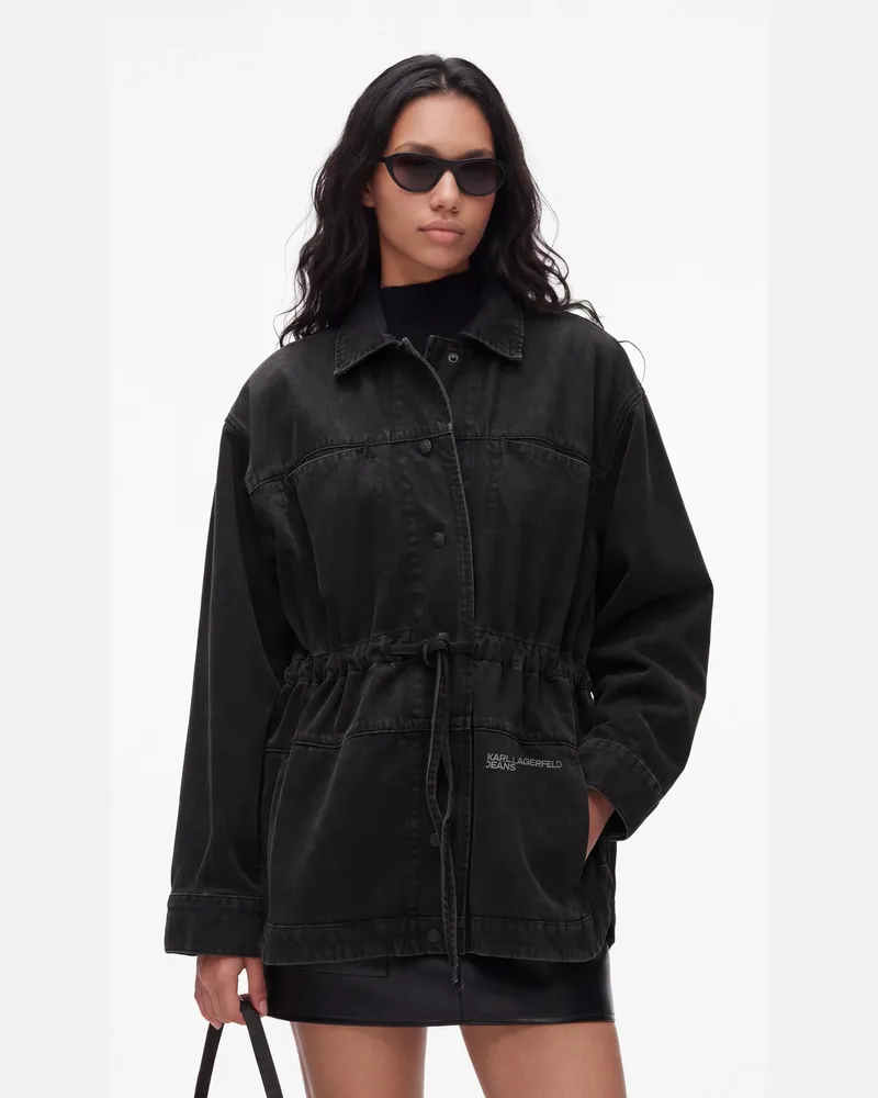 Karl Lagerfeld Jeansjacke Mit Kordelzug, Female, Schwarzer Denim, Size Black