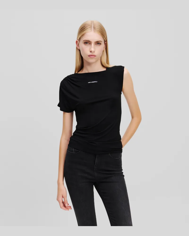Karl Lagerfeld Einseitig Schulterfreies T-shirt, Frau, Schwarz, Größe Schwarz