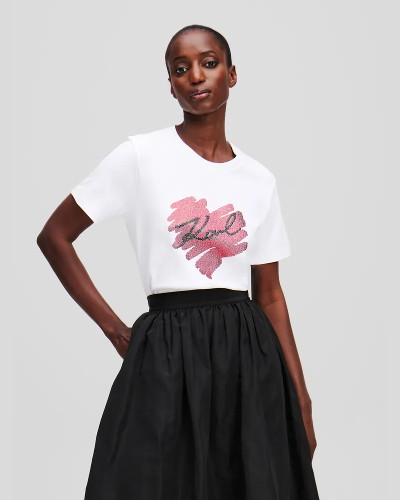 Karl Lagerfeld K/heart t-shirt Mit Strass, Frau, Weiss, Größe Weiss