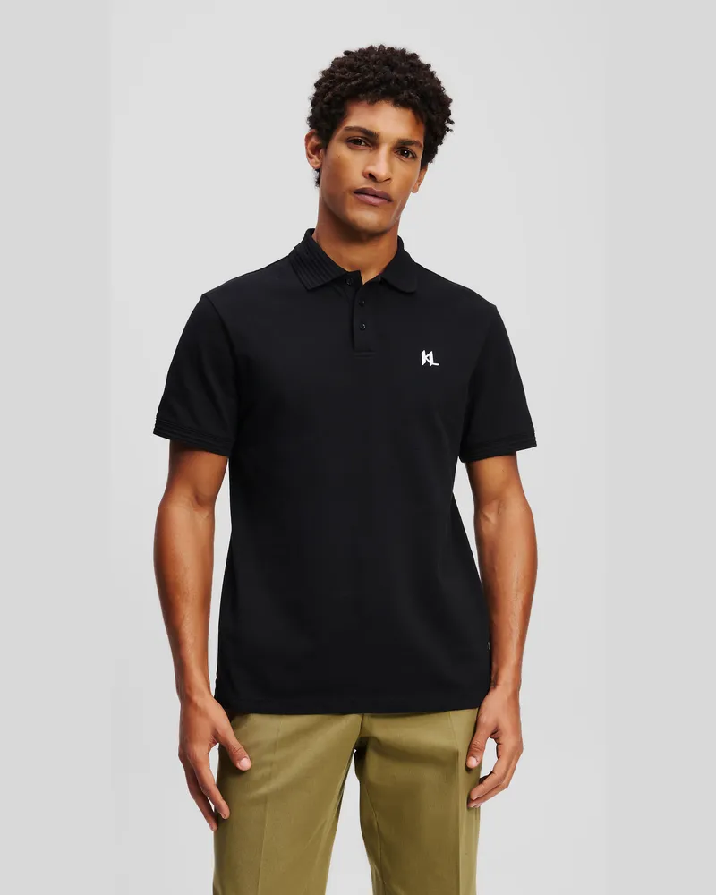 Karl Lagerfeld Monogram Poloshirt, Mann, Schwarz, Größe Schwarz