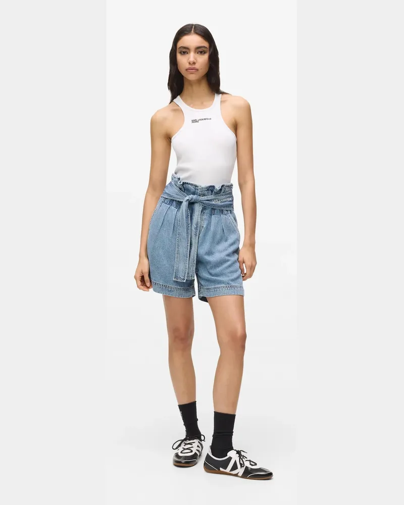Karl Lagerfeld Hochgeschnittene Denimshorts Mit Gürtel, Damen, Gewaschenes Mittelblau, Größe Gewaschenes