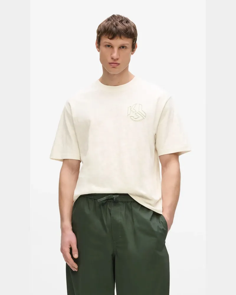 Karl Lagerfeld Kastiges T-shirt Im Used-look Mit Monogramm, Herren, Reiher, Größe Reiher