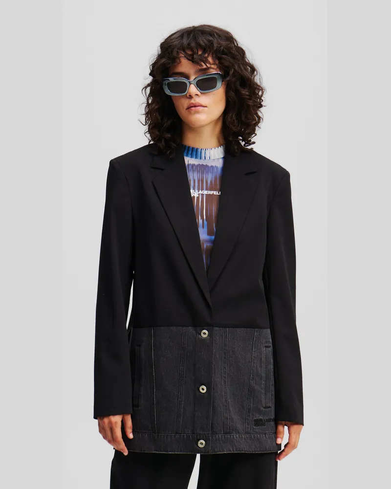 Karl Lagerfeld Blazer Aus Materialmix, Frau, Schwarz, Größe Schwarz