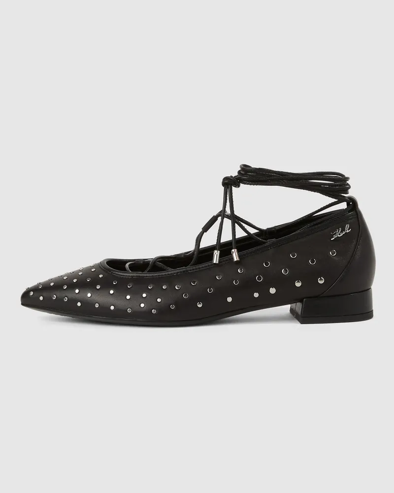 Karl Lagerfeld Kerrie Ballerinas Mit Langen Schnürbändern, Damen, Schwarz/silber, Größe Schwarz