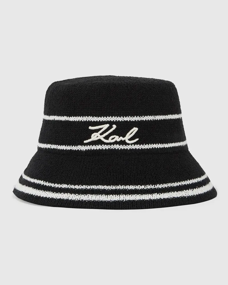 Karl Lagerfeld Gestrickter Signature-bucket Hat, Damen, Schwarz/weiss, Größe Schwarz