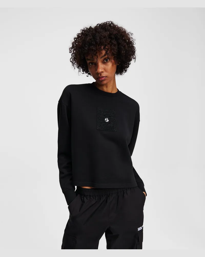 Karl Lagerfeld Gehäkeltes Monogram Sweatshirt, Frau, Schwarz, Größe Schwarz