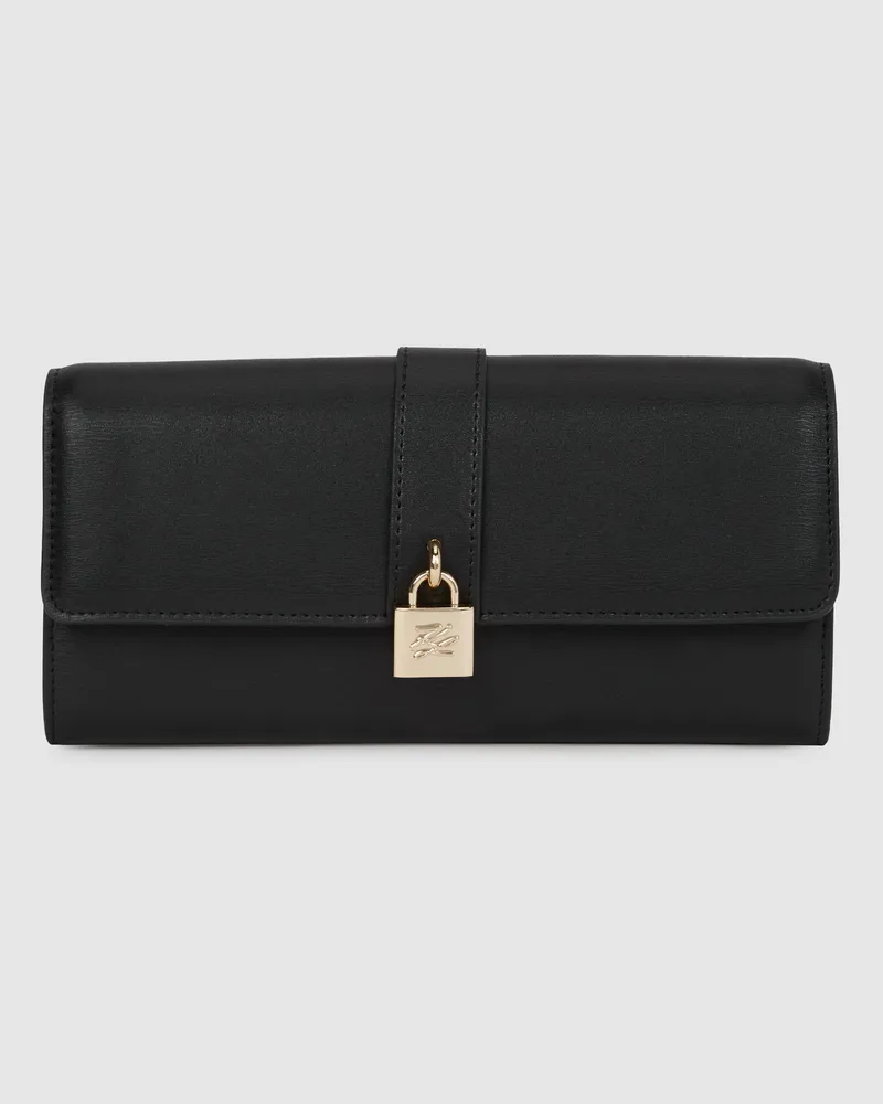 Karl Lagerfeld K/autograph Großes Portemonnaie Mit Vorhängeschloss, Damen, Schwarz/gold, Größe Schwarz