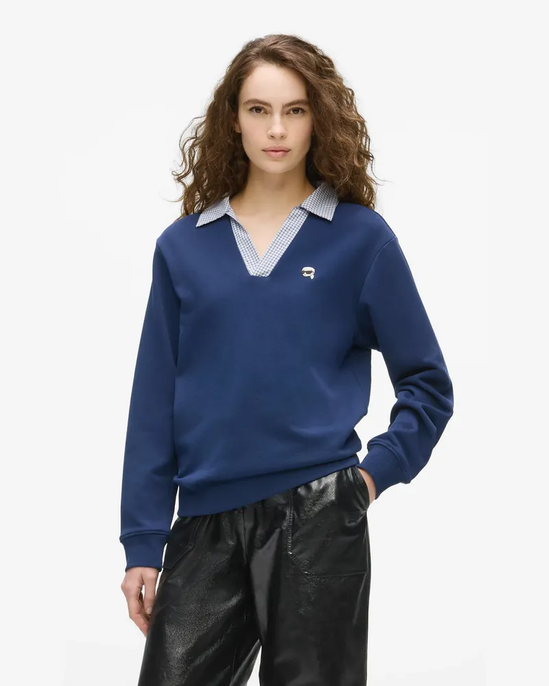 Karl Lagerfeld Ikon Sweatshirt Mit V-ausschnitt, Damen, Silberseeblau, Größe Silberseeblau