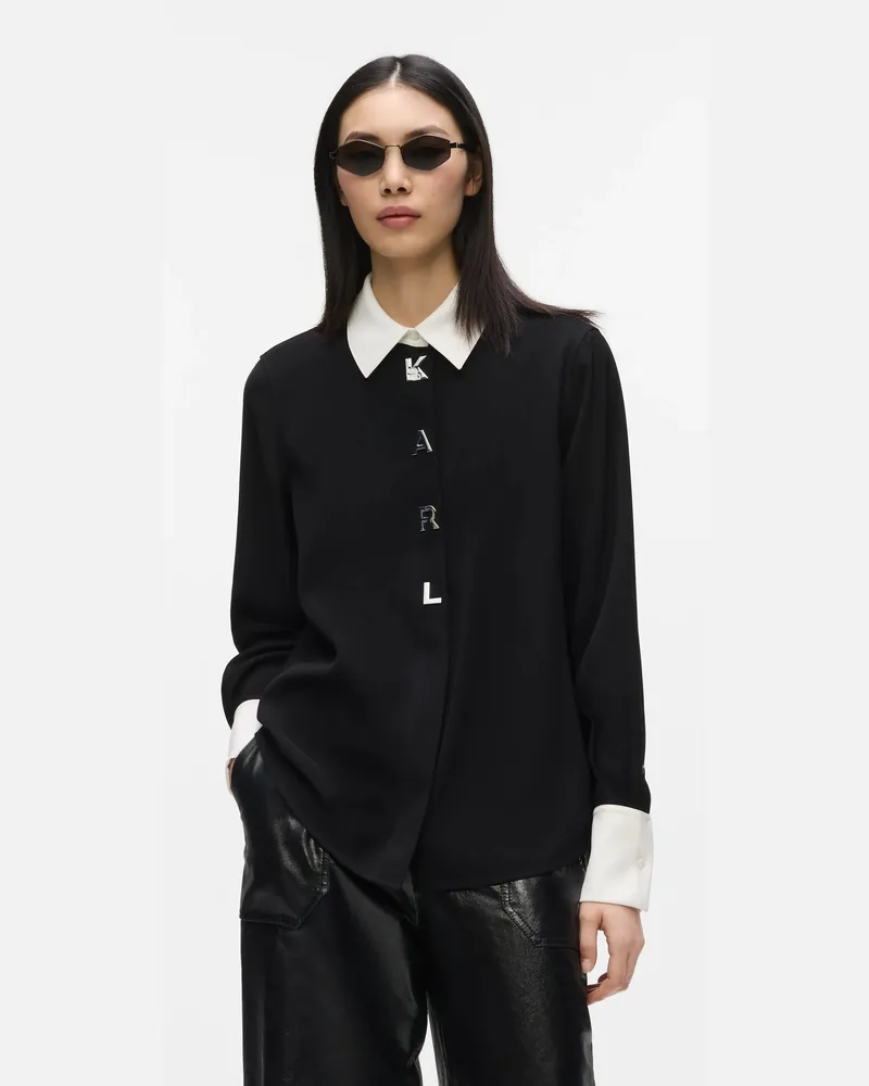 Karl Lagerfeld Hemd Mit Kontrastierendem Karl-schriftzug, Damen, Schwarz/weiss, Größe Schwarz