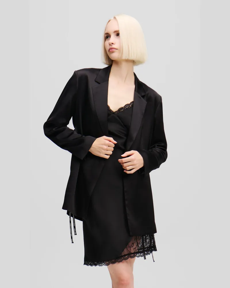 Karl Lagerfeld Blazer Aus Satin, Frau, Schwarz, Größe Schwarz