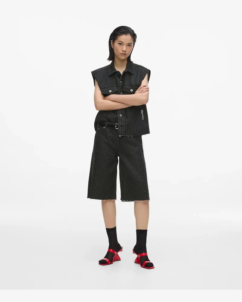 Karl Lagerfeld Jeansbermudas Mit Nadelstreifen, Damen, Schwarzer Jeansstoff Mit Nadelstreifen, Größe Schwarzer
