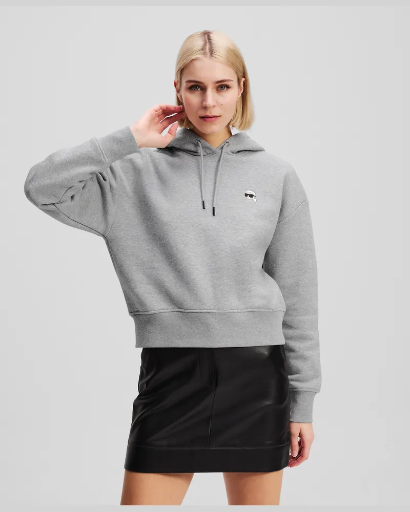 Karl Lagerfeld Kurzer Hoodie Mit Ikon-aufnäher, Frau, Hellgrau Mel, Größe Hellgrau