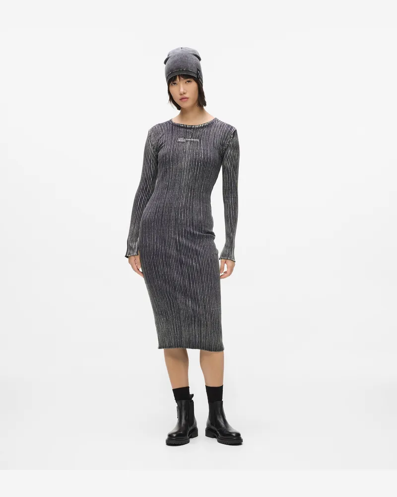 Karl Lagerfeld Langärmeliges Rippstrickkleid, Damen, Gewaschenes Schwarz, Größe Gewaschenes