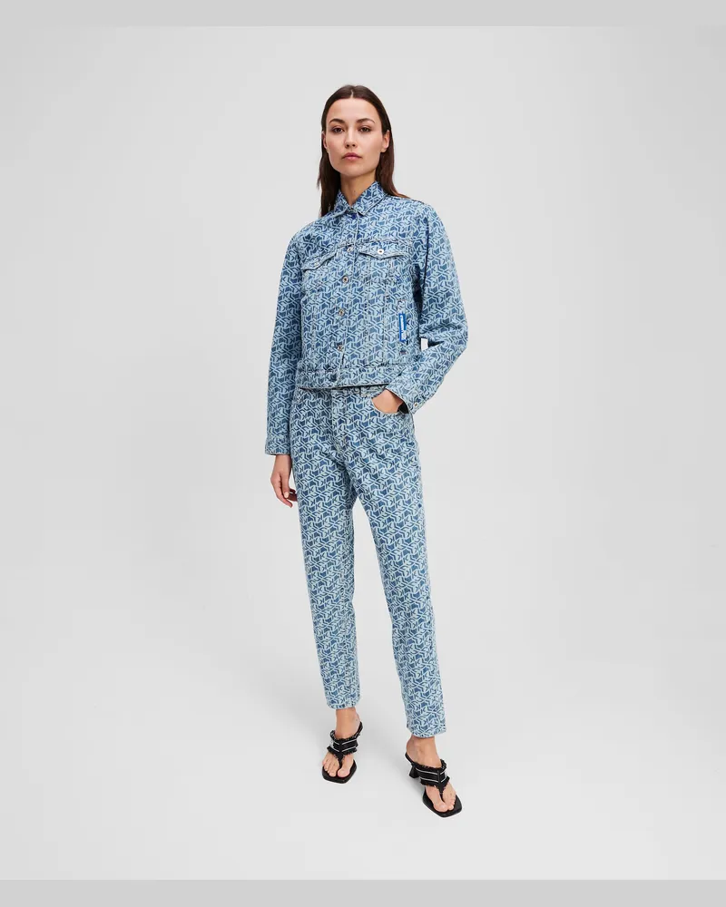 Karl Lagerfeld Vollflächiges Motiv Mom Jeans, Frau, Monogramm Blau, Größe Monogramm