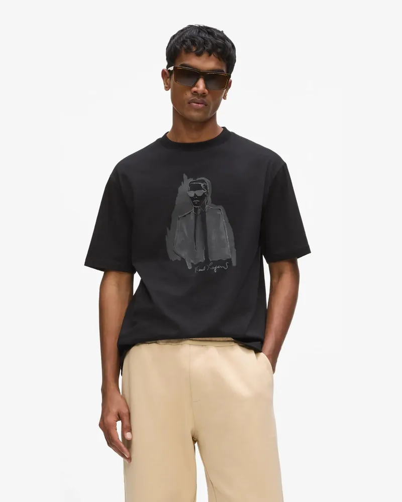 Karl Lagerfeld T-shirt Mit Karl-print In Ton-in-ton-optik, Herren, Schwarz, Größe Schwarz