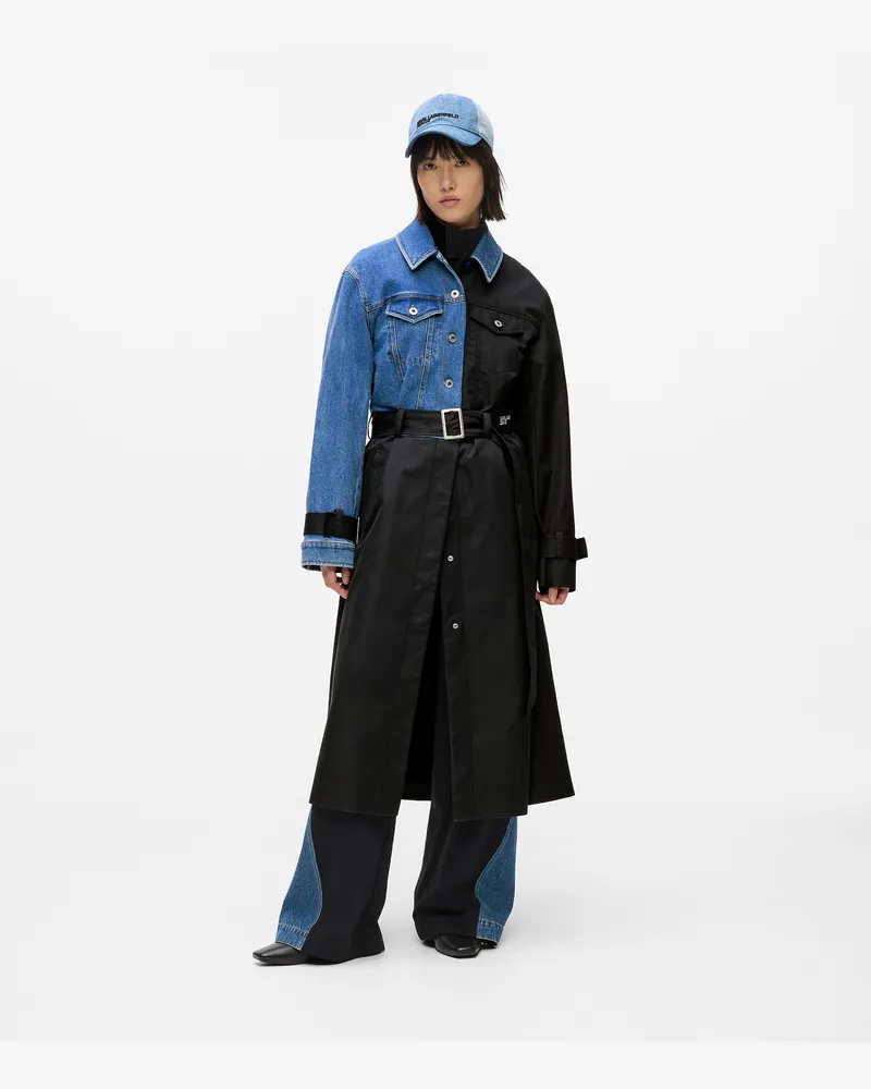 Karl Lagerfeld Trenchcoat Mit Denim-detail, Damen, Gewaschenes Blau-schwarz, Größe Gewaschenes