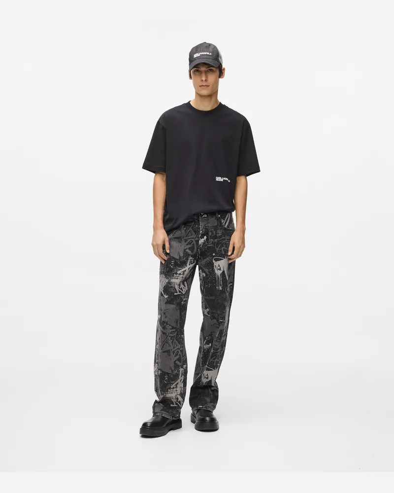 Karl Lagerfeld Entspannte Jeans Mit Farbeffekt, Herren, Gewaschenes Schwarzes All-over-print, Größe Gewaschenes