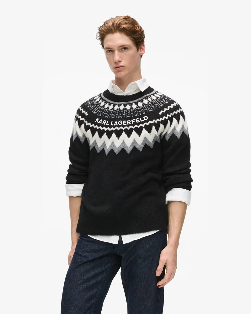 Karl Lagerfeld Fairisle-strickpullover, Herren, Schwarz, Größe Schwarz