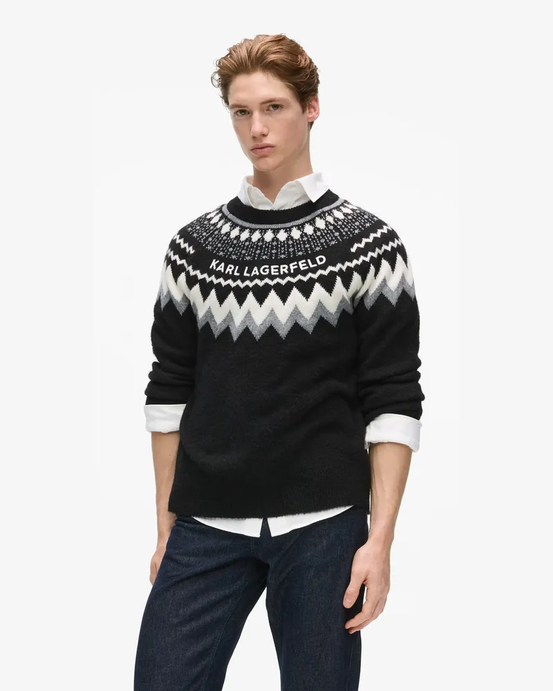 Karl Lagerfeld Fairisle-strickpullover, Herren, Schwarz, Größe Schwarz