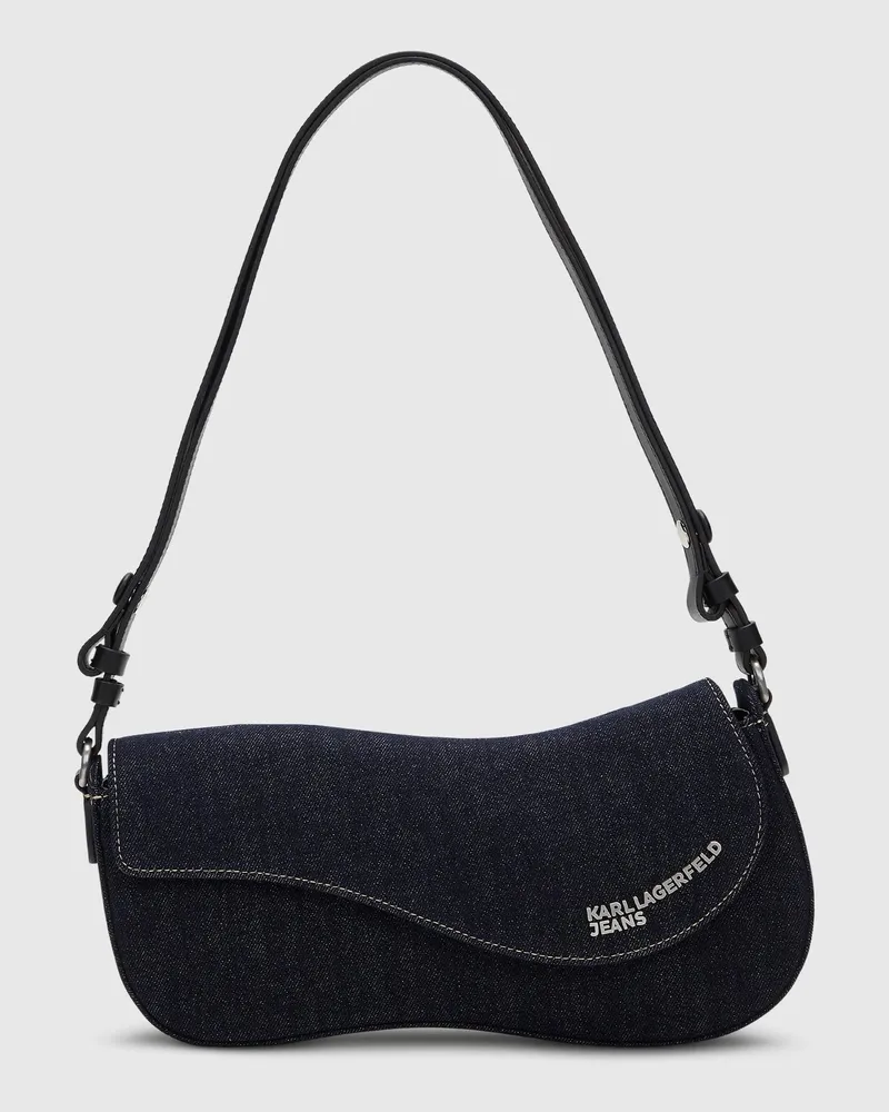 Karl Lagerfeld Schultertasche Mit Wellenmuster Aus Jeansstoff, Female, Dark Rinse, Size Blue