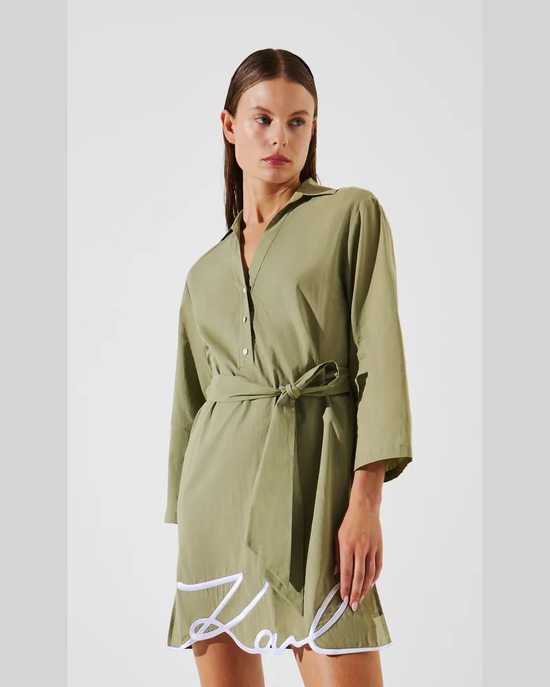 Karl Lagerfeld K/signature Strand-hemdkleid, Frau, Ölgrün, Größe Ölgrün