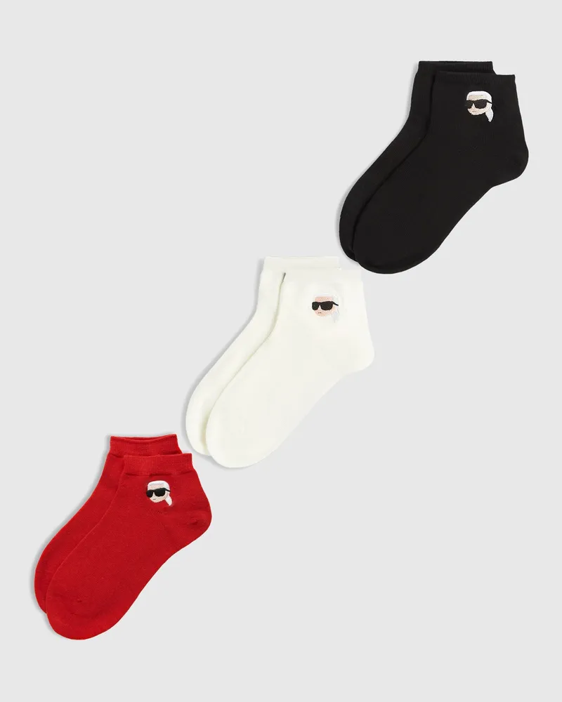 Karl Lagerfeld Ikon- Kurze Socken – 3er-pack, Female, Ribbon Red, Size Red