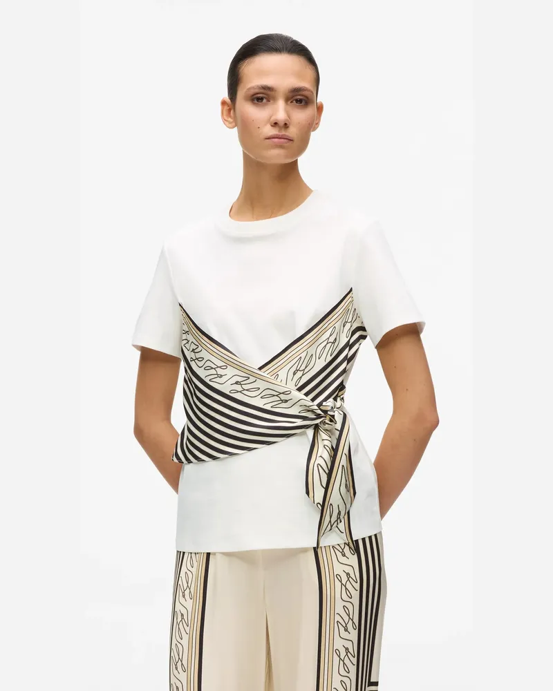 Karl Lagerfeld T-shirt Mit Schalprint, Damen, Cannoli Creme, Größe: Xs Cannoli